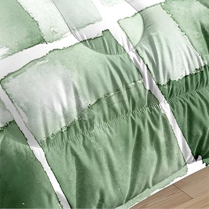3Pcs Adults Green Geometric Checkered Bedding Set, Modern Geometric Comforter Set Queen Size, Dorm Bed Set for Bedroom Decor with Comforter (90" x 90") and 2 Pillowcases