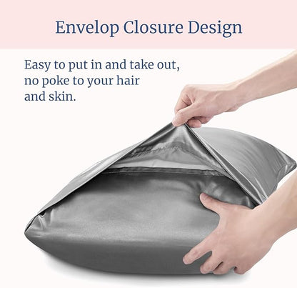 BEDELITE Satin Pillowcase for Hair and Skin, Super Soft Similar to Silk Pillow Cases 4 Pack with Envelope Closure, Cooling Pillowcases for Women Men (20"x36" King Size, Grey)