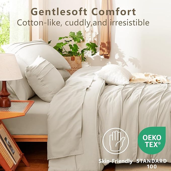 CozyLux California King Comforter Set Beige, 7 Pieces Pinch Pleat Bed in a Bag Cal King Comforter Set with Sheets, Boho Bed Sets with Down Alternative Comforter, Sheets, Pillowcases & Shams