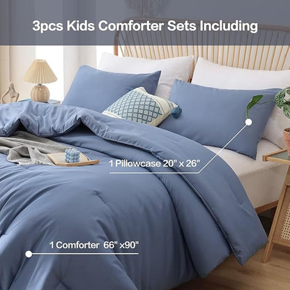 ROSGONIA Comforter Full Size for Girls Boys Teens Slate Blue, 3pcs (1 Blue Comforter & 2 Pillowcases) Lightweight Dorm Bedding Full Size