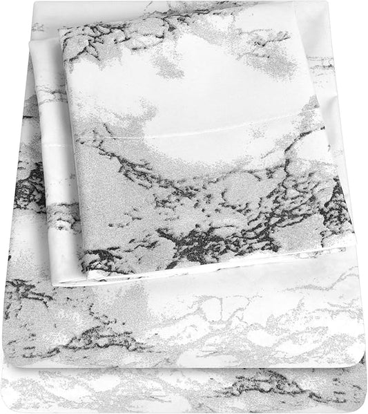 1500 Supreme Collection Extra Soft Marble Print 4-Piece Sheet Set- Luxury Bed Sheets Set with Deep Pocket Wrinkle Free Bedding, King Size
