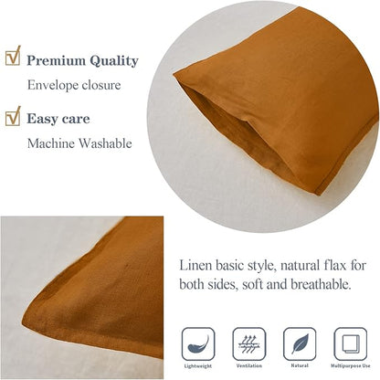 Simple&Opulence 100% Linen Lumbar Pillow Cover 12 x 20 Inches Set of 2 Rectangular Decorative Throw Cushion Cover for Couch Sofa Bed Living Room Office Soft Breathable Farmhouse - Rust