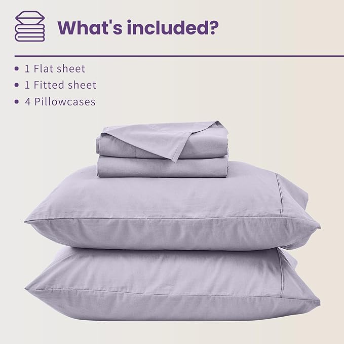 Bedlifes 100% French Flax Linen Sheets Set Queen Size - 6 Piece Extra Deep Pocket 18-24",Soft Breathable Queen Bed Sheets with Temperature Regulating & Moisture-Wicking(Lavender