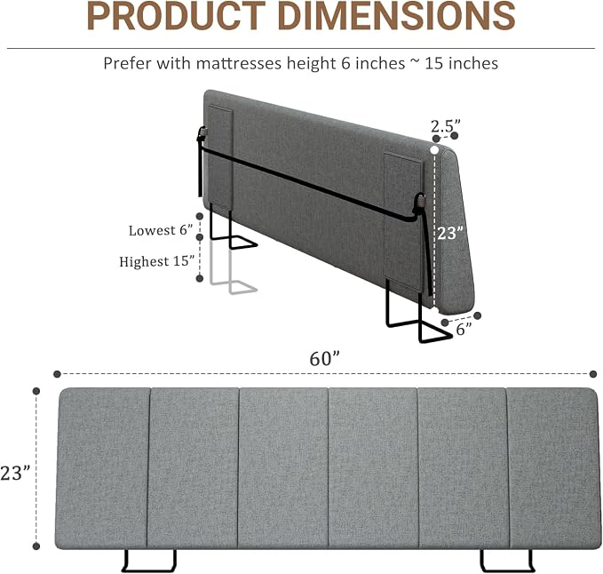 Queen Size Headboard Only-No Assembly Required, Dark Gray | Easy to use no assembly required, Linen fabric and extra-thick foam for added comfort, Modern style headboard queen size