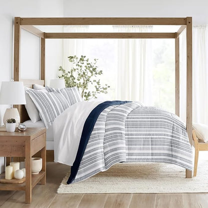 LINENS & HUTCH Comforter Set Patterned Microfiber All Season Down-Alternative Ultra Soft Bedding in Farmhouse Dreams - King/Cal-King Farmhouse Dreams Navy