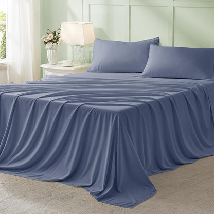 Anluoer Grayish Blue Queen Comforter Set 7 Pieces, Bed in a Bag with Sheets, All Season Bedding Sets with 1 Comforter, 2 Pillow Shams, 2 Pillowcases, 1 Flat Sheet, 1 Fitted Sheet