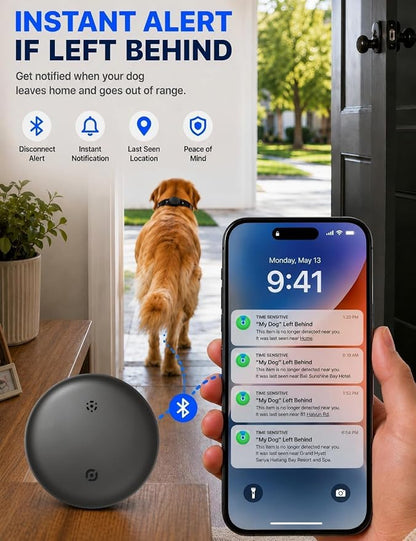 GPS Tracker for Dogs (iOS & Android), No Subscription Real-Time Tracking | Bluetooth Smart Finder Tag Works with Google Find Hub & Apple Find my App, Anti-Lost for Pet Items Kitten Grey