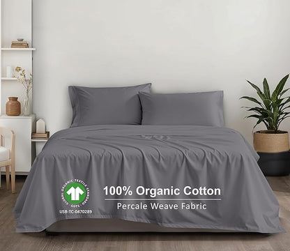 RUVANTI 100% Organic Cotton Sheets King Size, Percale Weave, GOTS Certified, 4-Piece Set, Deep Pocket 15", Crisp & Breathable, Soft Durable Bedding, Sábanas Algodón Orgánico – Silver Filigree