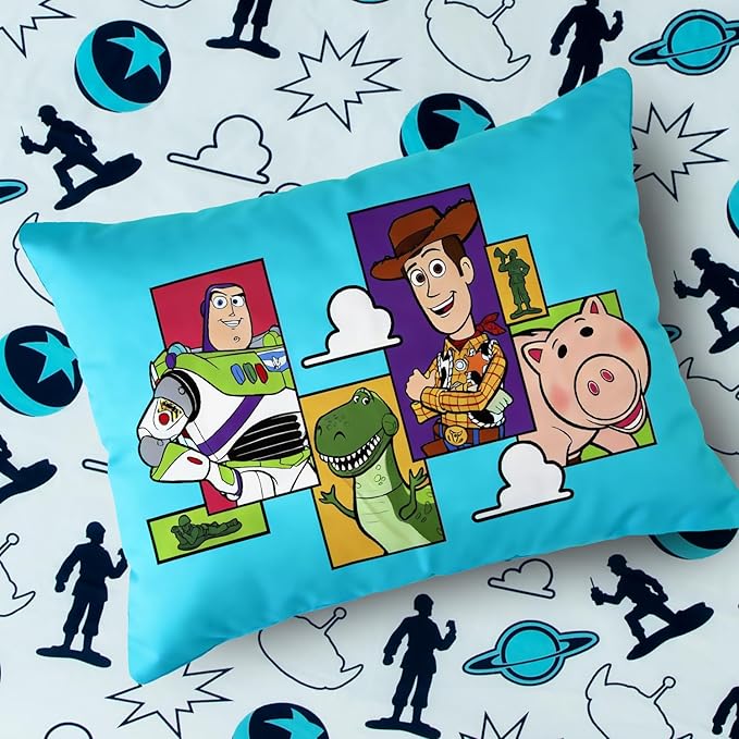 Northwest Disney Toy Story Full Size Comforter Set, 5 Piece Reversible Buzz Lightyear & Woody Design Ultra Soft Fade Resistant Microfiber Kids Bedding Set, Officially Licensed