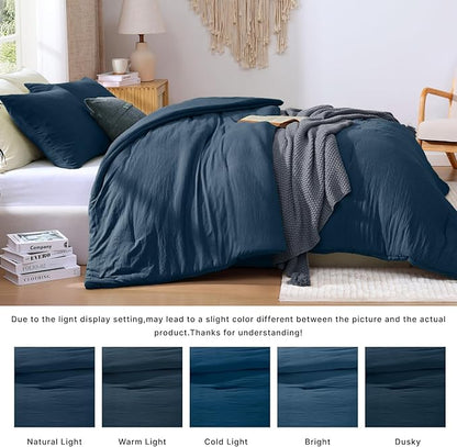 WRENSONGE King Size Comforter Sets - 3 Pieces Serenity Blue Comforter Prewashed Soft Lightweight for All Seasons,Fluffy Down Alternative Comforter King Size with 2 Pillow Shams