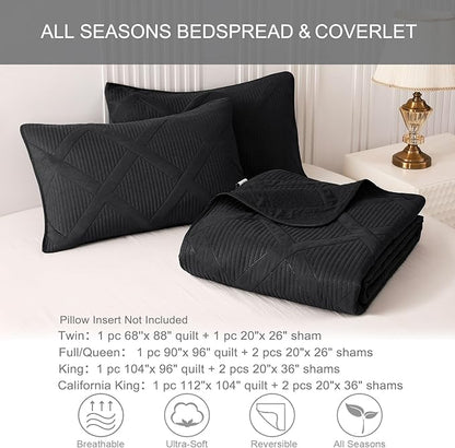 Exclusivo Mezcla Twin Size Quilt Set with Modern Striped Pattern, 2 Pieces Lightweight Black Quilts Bedding Set, Soft Bedspreads Coverlets for All Seasons