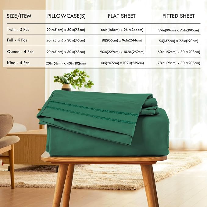 ClevaHome Full Sheet Set, 4-Piece Full Size Sheets, Lightweight & Super Soft Easy Care Microfiber– Shrinkage & Fade Resistant Bedding Set with 14'' Deep Pockets (Forest Green)