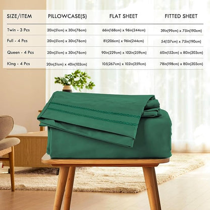 ClevaHome Full Sheet Set, 4-Piece Full Size Sheets, Lightweight & Super Soft Easy Care Microfiber– Shrinkage & Fade Resistant Bedding Set with 14'' Deep Pockets (Forest Green)
