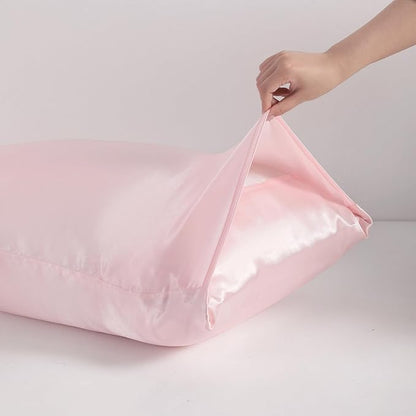 NTBAY 12 Pack Satin Queen Pillowcases for Hair and Skin, Luxurious and Silky Pillow Cases with Envelope Closure, 20 x 30 Inches, Light Pink