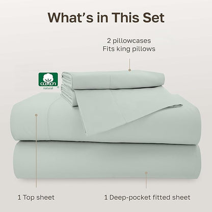 California Design Den - King Cotton Sheets Set, Soft 100% Cotton Sheets, Deep Pockets Snug Fit Elastic, 500 Thread Count Sateen Sheet Sets for Bed (Silver Sage)
