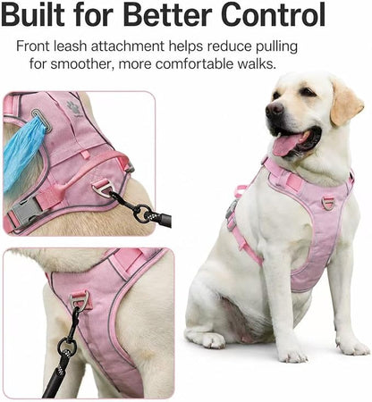 No Pull Dog Harness with Built-in Hidden AirTag & GPS Tracker Holder, Reflective Adjustable Escape-Proof Vest Harness for Small & Medium Dogs (Pink, S)
