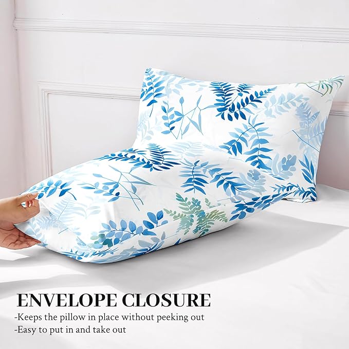 YIYEA Pillow Cases Queen Size Set of 4, Ultra Soft 1800TC Hotel Quality Double Brushed Microfiber Embroidered Pillowcases and Floral Pillow Covers, Envelope Closure, Fade Resistant (20"x30")