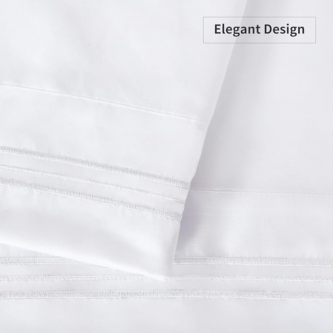 YIYEA Pillow Cases Queen Size Set of 4, Ultra Soft 1800TC Hotel Quality Double Brushed Microfiber Embroidered Pillowcases, Envelope Closure, Fade Resistant (20"x30", White)