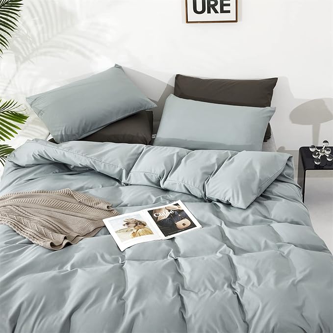 Houseri Haze Full Size Comforter Set - 3 Pieces Light Blue Bedding Sets Comfy Soft Teen Girls Boys Baby Blue Minimalist Dorm Bed Quilt Blanket