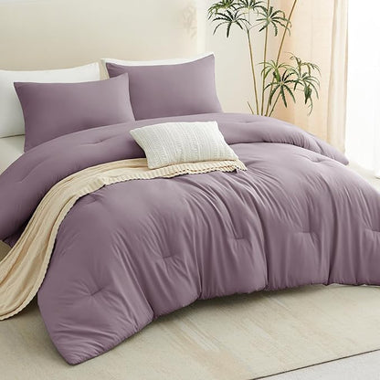 CozyLux Twin/Twin XL Comforter Set Dusty Purple, 2 Pieces Twin Extra Long Solid Breathable Bedding Sets College Dorm, Grayish Purple Luxury Bed Set with Down Alternative Comforter and 1 Pillowcase