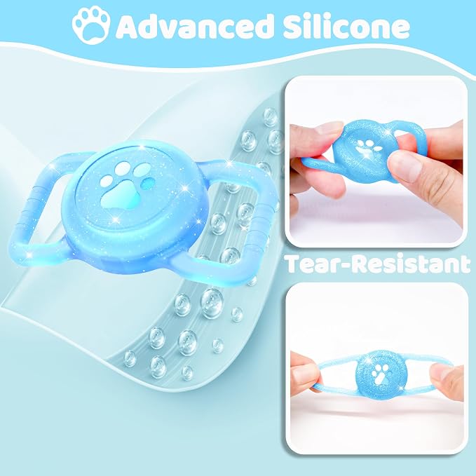 SANKALA Luminous Airtag Dog Collar Holder, Blue Glitter, 1 Pack | Glittery, Waterproof, Silicone Full Body Covered Anti-Lost Protective, Fits All Width Pet Collars, for Airtag 1st and 2nd