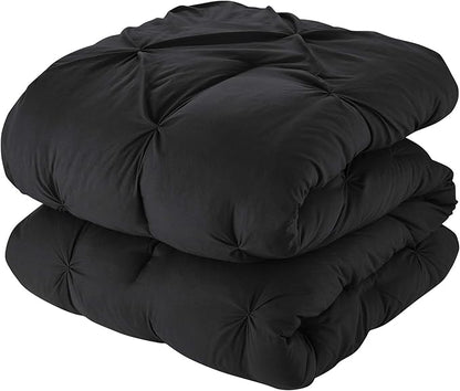 Comforter Set 8 Piece Bed in a Bag Design, Bed Sheets, 2 Pillowcases, & 2 Shams Down Alternative All Season Warmth, Queen, Pintuck Black, (Pack of 3)