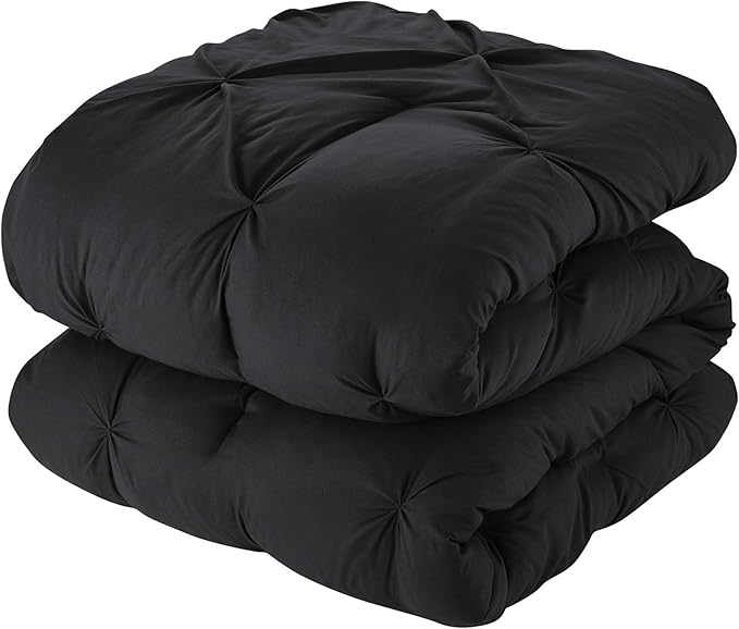 Queen Comforter Set 8 Piece Bed in a Bag with Bed Skirt, Fitted Sheet, Flat Sheet, 2 Pillowcases, 2 Pillow Shams, Queen, Pintuck Black