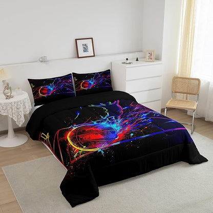 Erosebridal Basketball Comforter Set King 3D Sports Bedding Sets for Boys Teens Kids Men Tie Dye Fire and Ice Comforter Player Sport Game Warm Soft Lightweight Red Blue Quilt Set, Black