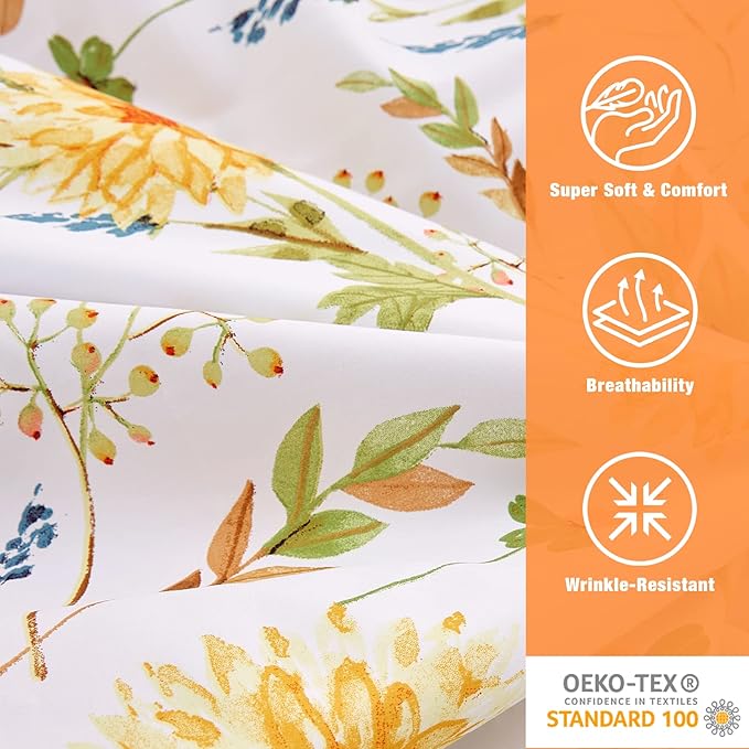JSD Yellow Floral Printed Sheet Set Cal King, 4 Piece Soft Botanical Microfiber Bedding Sheets Extra Deep Pocket