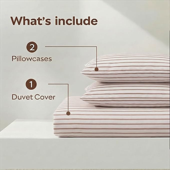 Bedbay Beige Striped Duvet Cover Set King Size, 100% Cotton Sateen Bedding, Soft & Breathable Neutral Bedding Set, Modern Farmhouse Style, 3 Pcs Striped Comforter Cover with Zipper & Corner Ties