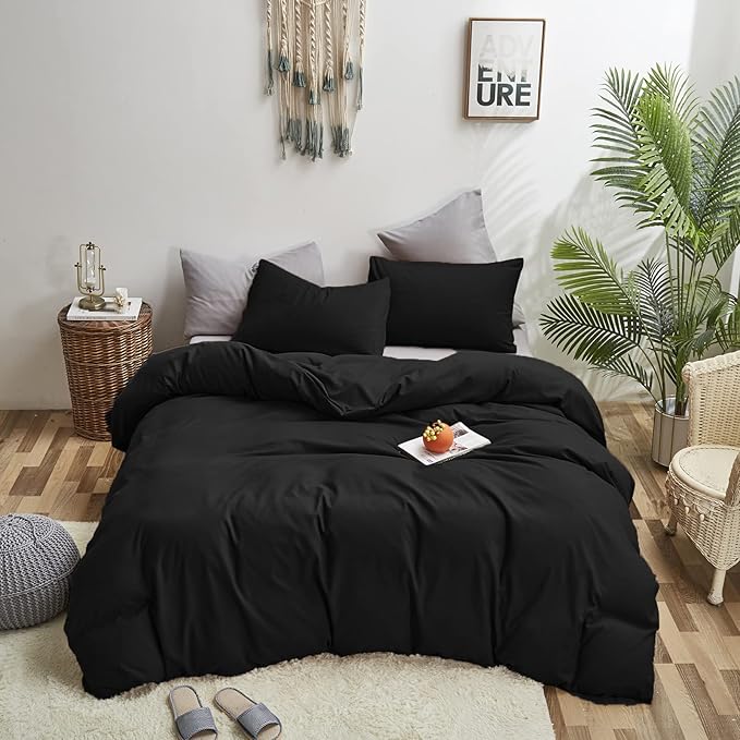 Luxlovery Black Comforter King Men Pure Black Bedding Set Durable Quilts Blanket Soft Breathable Lightweight Fluffy King Size Comforter Set Women Men