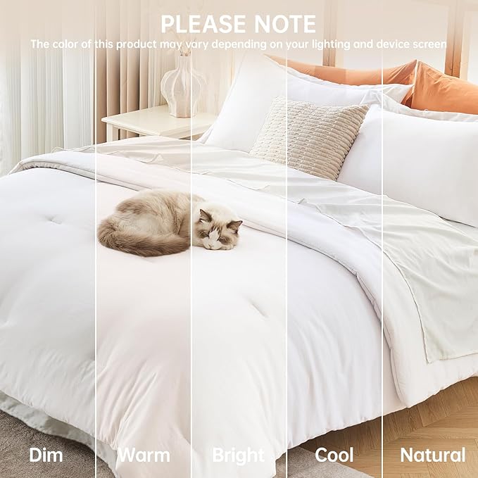 MUXHOMO Queen Comforter Set, All Season Ultra Soft Down Alternative Bedding - 3 Piece Lightweight Bed Set Includes 1 Comforter (90"x90") and 2 Pillow Shams (20"x26"), Wihte