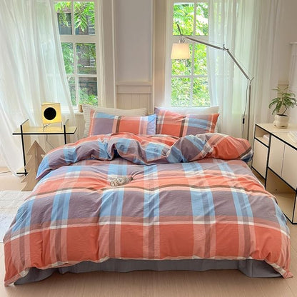 FACE TWO FACE Bedding Duvet Cover Set100% Washed Cotton Duvet Cover Linen Like Textured Breathable Durable Soft Comfy (Twin, Time Blue)