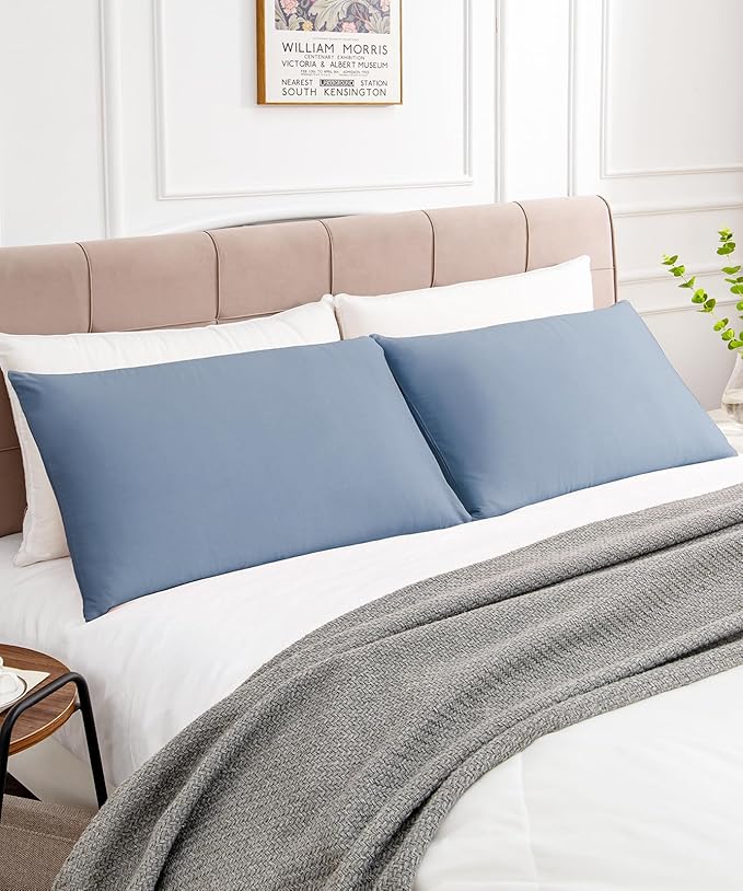 Warmstar Cotton Pillow Cases King Size Set of 2, 600 Thread Count Pillowcases 20x36 Inches, Soft Long Staple Cotton Pillowcases Breathable with Envelope Closure, Denim Blue