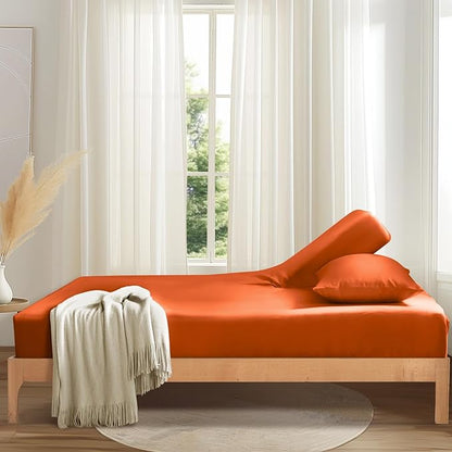 SiinvdaBZX Split Top King Fitted Sheet Only for Adjustable Bed, Ultra-Soft Microfiber 34 Inch Top Split Head Sheets Half Split King Bottom Sheet, Fits 14" -16" Deep Pocket, Burnt Orange