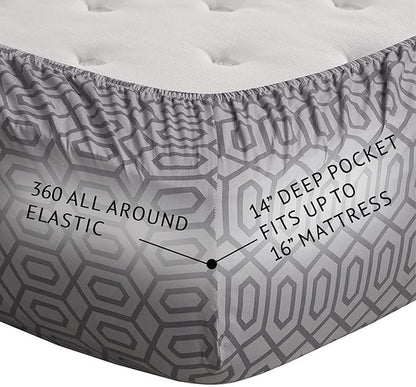 Comfort Spaces 100% Cotton Sheet Set Breathable, Lightweight, Soft with 14" Elastic Pocket Fits up to 16" Mattress, All Season Cozy Bedding, Matching Pillow Case, Full Diamond Sliver 4 Piece