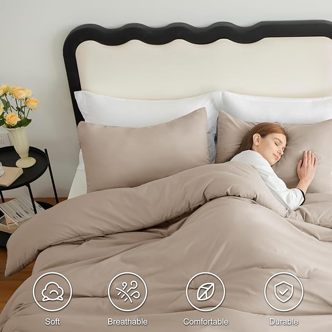 CozyLux King Size Comforter Set Wheat, 3 Pieces Solid Comforters King Size Breathable Quilted Bedding Sets, Luxury Soft Lightweight Bed Set with Down Alternative Comforter and 2 Pillowcases All Season