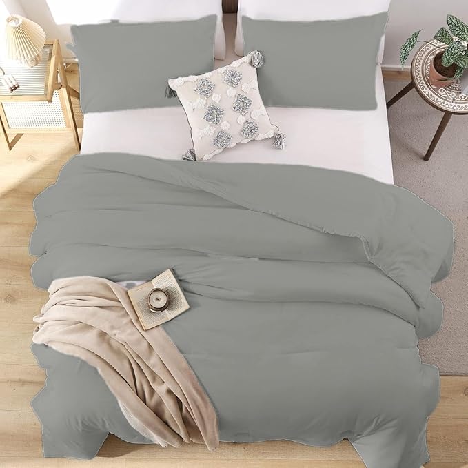 SDIII 3PCS Gray Comforter Set Full, Soft and Breathable Microfiber Lightweight Comforter Full Grey, Hotel Luxury Grey Bedding Set All Season