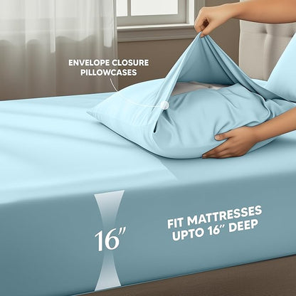 Utopia Bedding Queen Bed Sheets Set - 4 Piece Bedding - Brushed Microfiber - Shrinkage and Fade Resistant - Easy Care (Queen, Ice Blue)