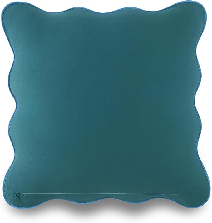 kate spade new york Scalloped Edge Euro Sham, 26" x 26" Decorative Pillow Cover, Single 100% Cotton Voile Cover, Machine Washable, Blue Spruce