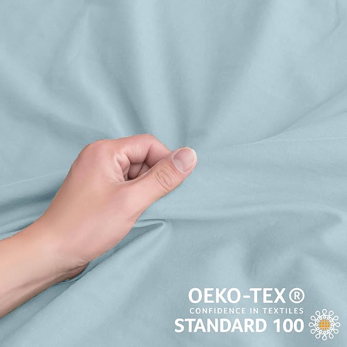 JELLYMONI Cotton Duvet Cover Cal King Size - Light Blue Comforter Cover with Button 100% Washed Cotton 3PCS Breathable Soft Solid Bedding Set Duvet Cover 104×98in & 2 Pillowcases (NO Comforter)