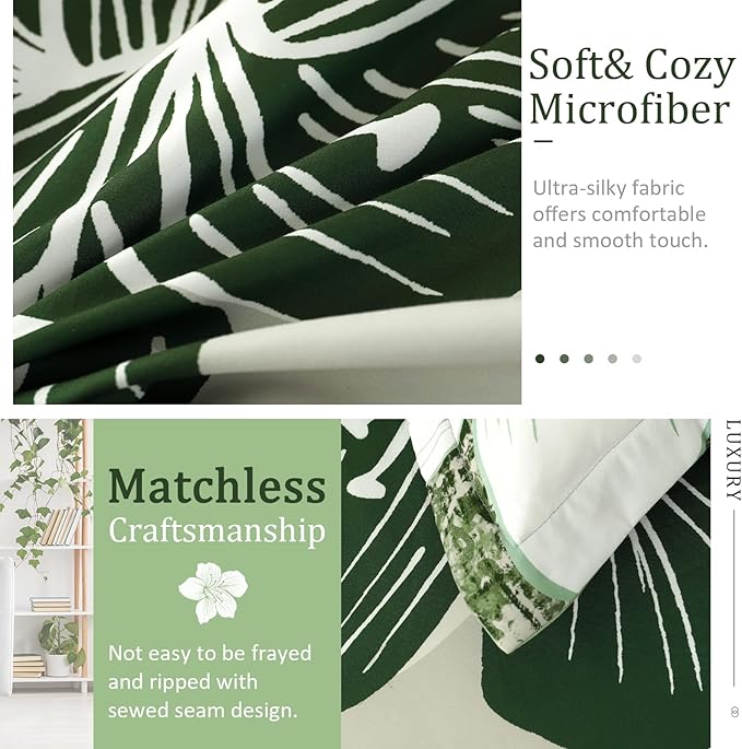 Menghomeus Floral Comforter Set King Ombre Green Bedding Lightweight Microfiber Bed Comforter for All Season, 3 Piece Flowers Comforter with 2 Pillowcases