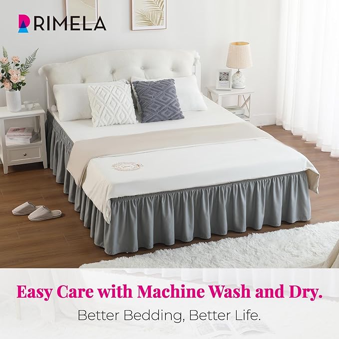 RIMELA Bed Skirt Full Size Silver Grey Bed Skirt 15 Inch Drop, Wrap Around Elastic Adjustable Bedskirt, Dust Ruffle for Bed Frame & Box Spring Soft Durable Fabric Machine Washable Easy to Install