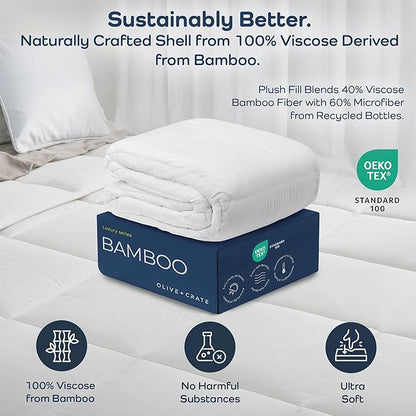 Olive + Crate 100% Viscose derived from Bamboo Comforter Outer Shell - Extra Thicker and Heavier Queen Size - Cooling Blanket, Hypoallergenic & Moisture Wicking Bedding - Winter Comforter (88" x 90")