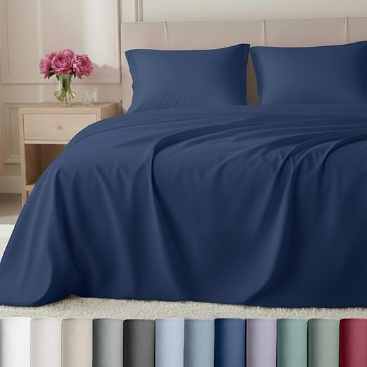 California Design Den King Size Sheets Set Cotton - Luxury Hotel 800 Thread Count Sateen, Natural 100% Cotton King Bed Sheets, Deep Pockets for a Snug Fit, Durable Bedding - Navy Blue