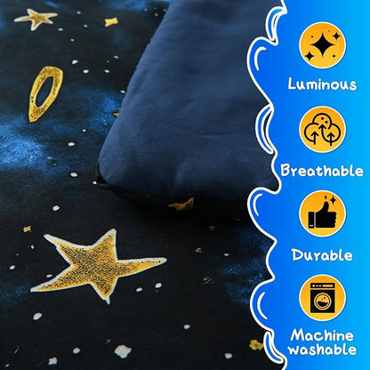 Glow in The Dark Kids Comforter Set, 5 Pieces Blue Space Bedding Set Twin Size for Boys Girls Teen, 1 Comforter, 1 Pillowcase, 1 Pillow Sham, 1 Flat Sheet, 1 Fitted Sheet