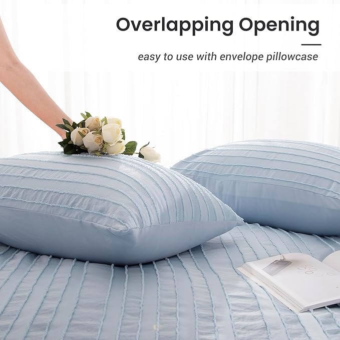 NEXHOME PRO Twin Duvet Cover,Blue 2 Pieces Boho Tufted Duvet Cover Set, Soft and Lightweight 100% Washed Microfiber Comforter Cover Set for All Season(Blue Twin, 66 x 90)-No Comforter