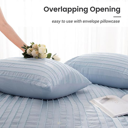 NEXHOME PRO Duvet Cover King,Blue 3 Pieces Boho Tufted Duvet Cover Set, Soft and Lightweight 100% Washed Microfiber Comforter Cover Set for All Season(Blue King, 104 x 90)-No Comforter