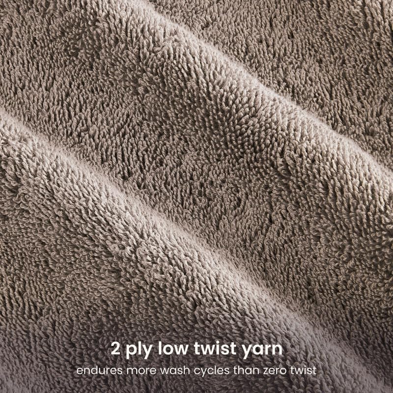 BIOWEAVES 100% Organic Cotton 700 GSM Plush 6-Piece Premium Towel Set GOTS Certified, 2 Bath Towels, 2 Hand Towels & 2 Washcloths - Taupe