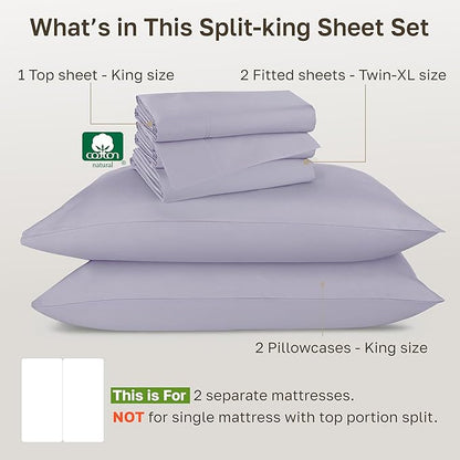 California Design Den 100% Cotton Sateen Split King Sheet Set - Luxury 800 Thread Count Bedding Set with Deep Pockets - Lavender